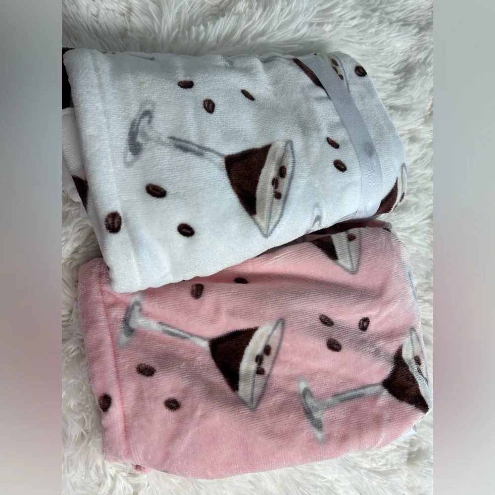 4pc Espresso Martini Glass Coffee Bean Cocktail Velour Bath Hand Tip Towel‎ Set
